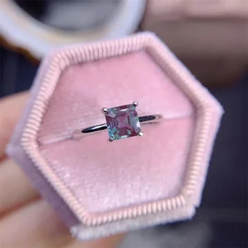 Ювелирное кольцо с александритом из серебра 925 пробы для повседневной носки 6 мм * 6 мм, лабораторное кольцо с александритом, модное серебряное кольцо с драгоценным камнем